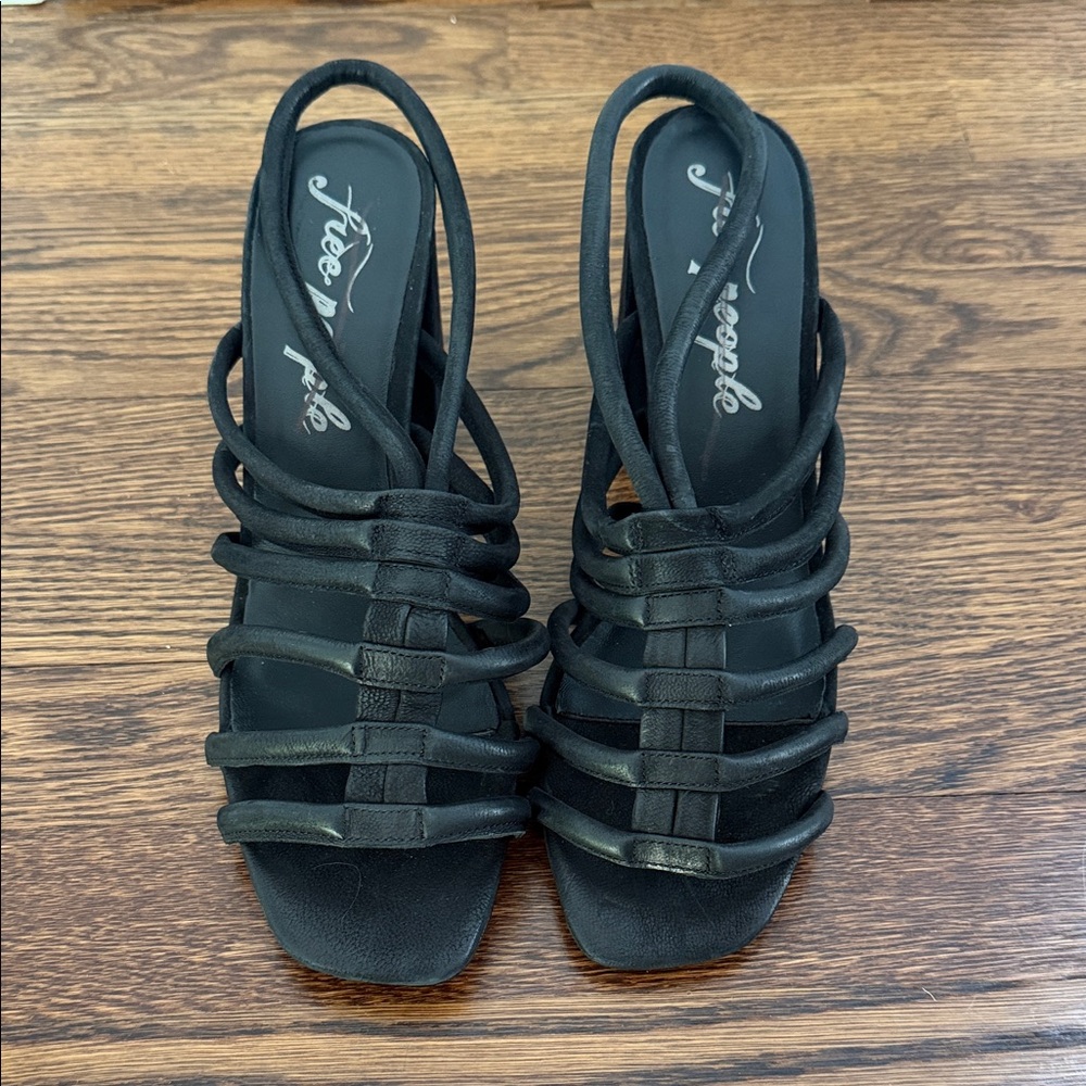 Free People Black Strappy Heels